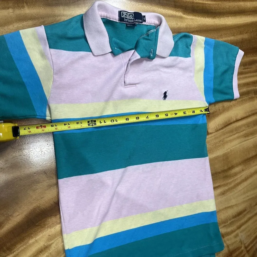 Ralph‎ Lauren Rugby Small Green Pink Blue Striped Made In USA READ!